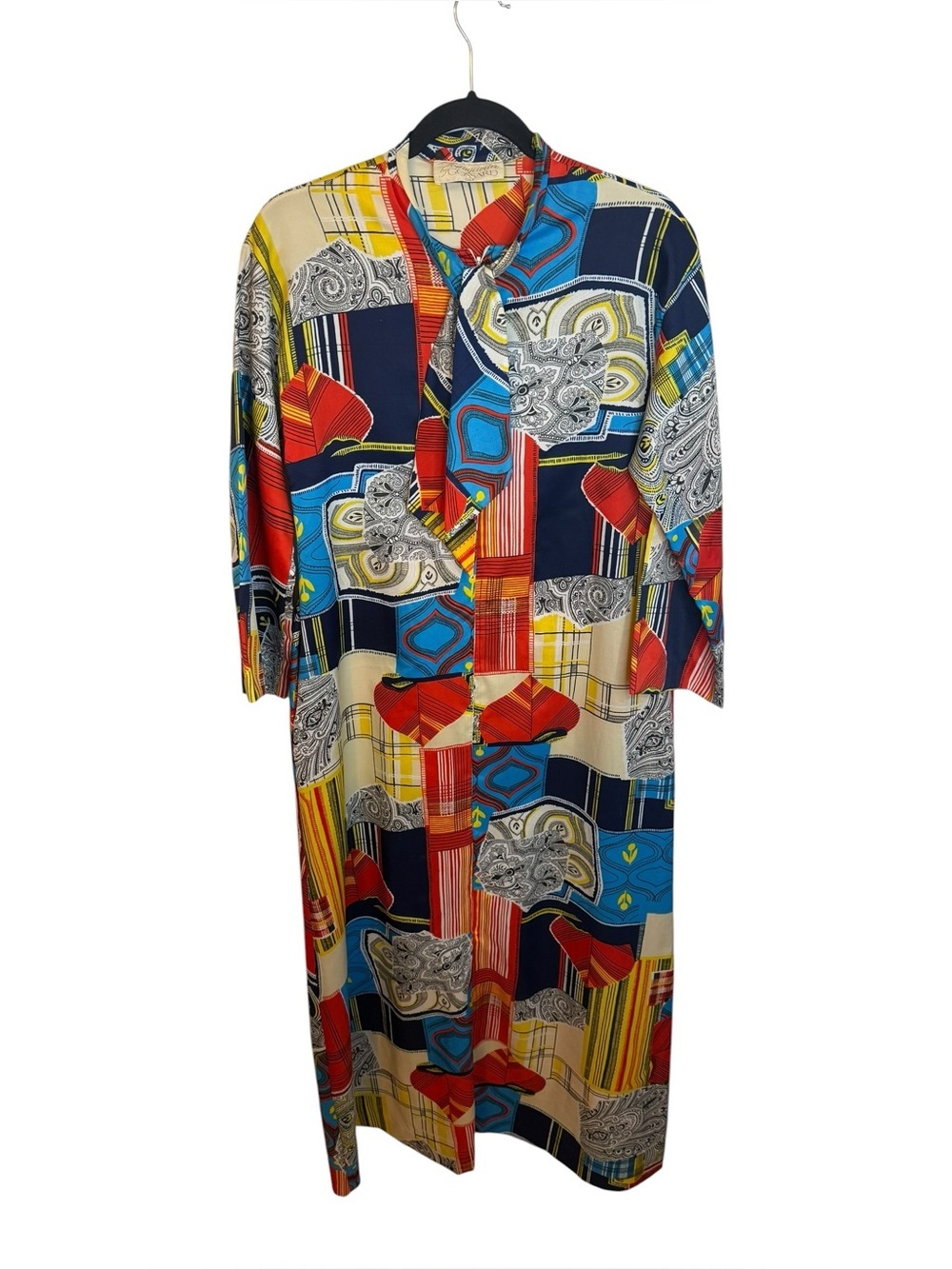 Loungewear by Goddard Vintage MCM Colorful Patchwork Satin Zip Front Robe